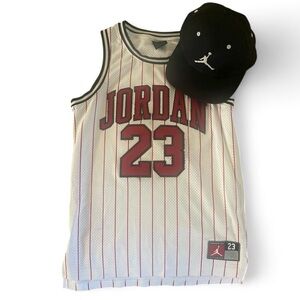 Jordan White and Red Striped Jersey with Black Cap